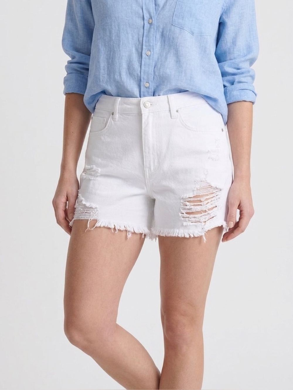 White Distressed Frayed Hem Women's Denim Shorts